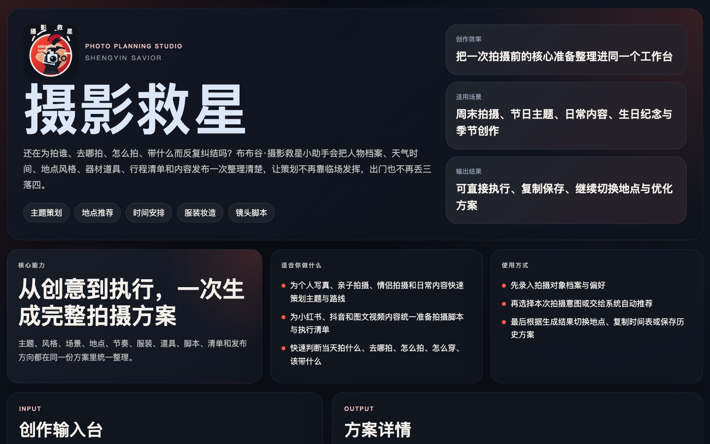 摄影救星｜AI 摄影策划工作台